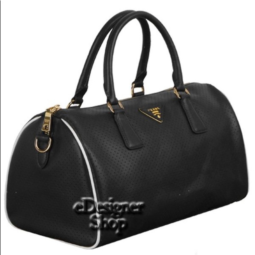 Prada Saffiano Fori Perforated Boston Bag